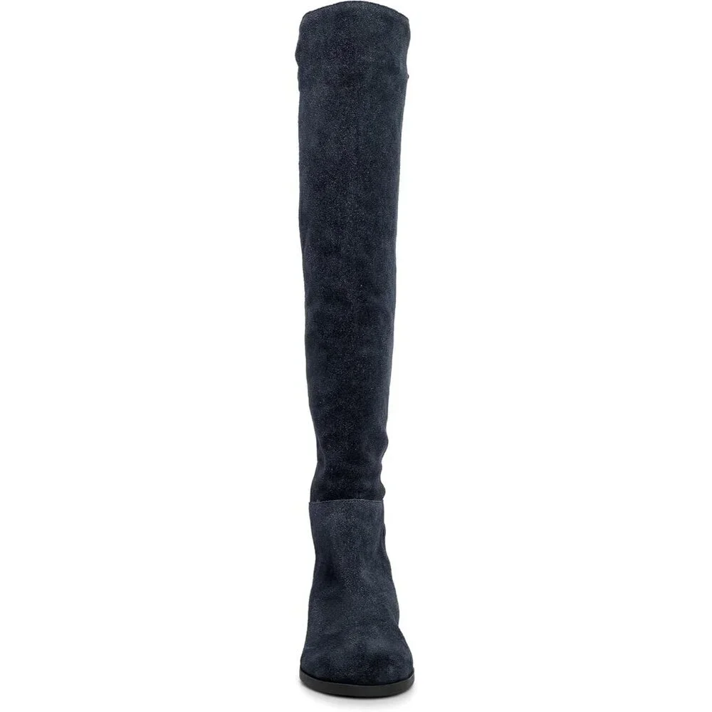 Women's Bright Blue Above the Knee Pointed Toe Low Heel Calypso Winter Long Boot